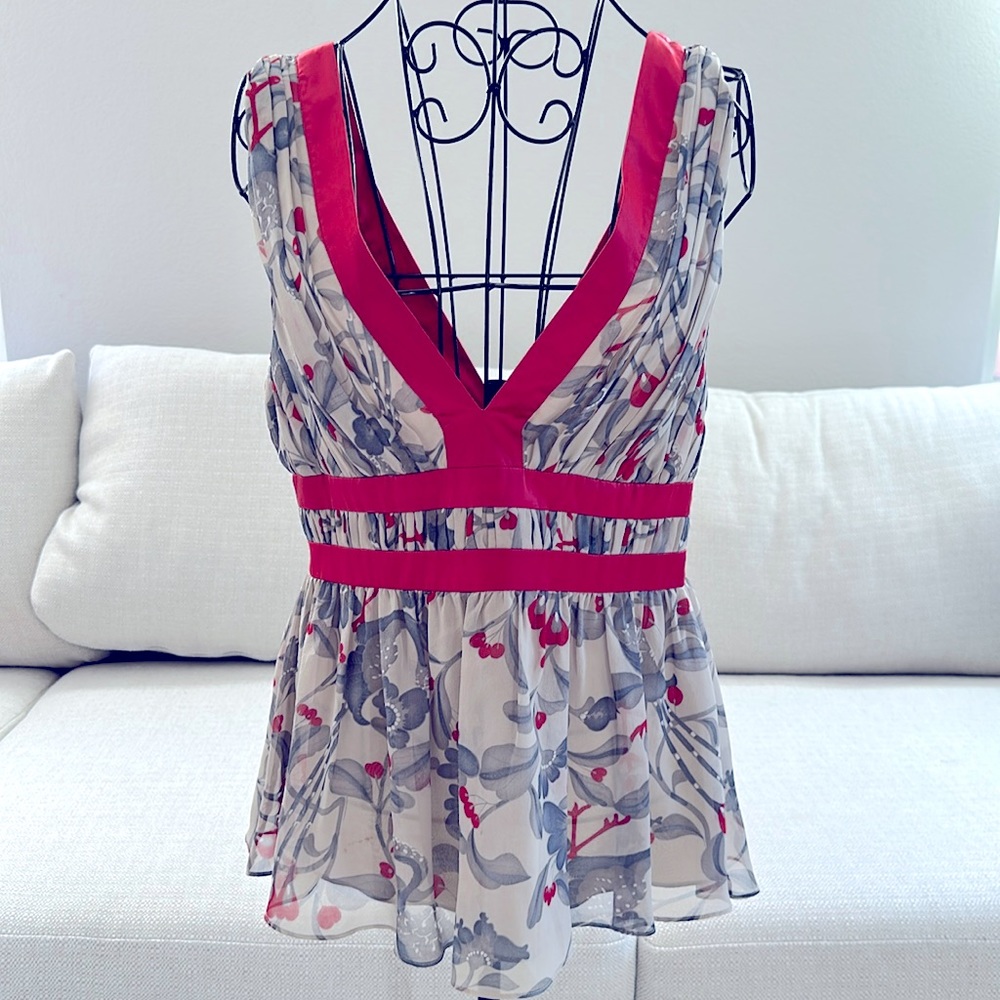 Silk blouse, floral pattern, vintage